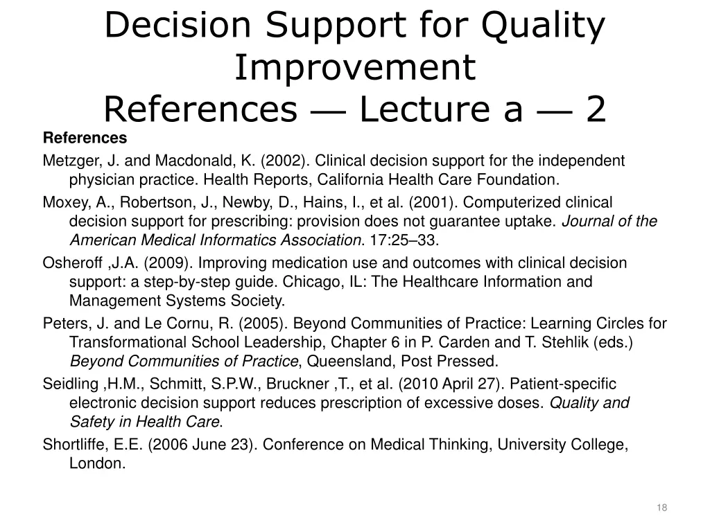 decision support for quality improvement 1