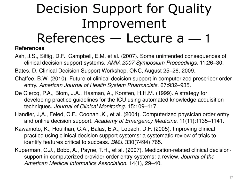 decision support for quality improvement