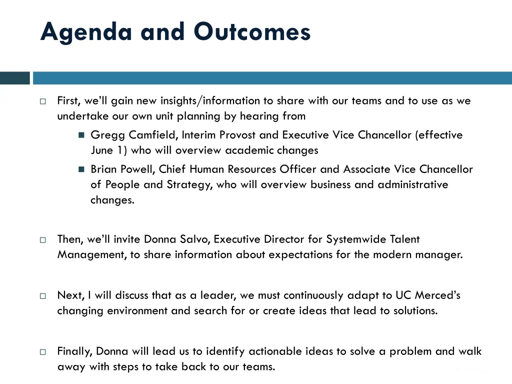 agenda and outcomes