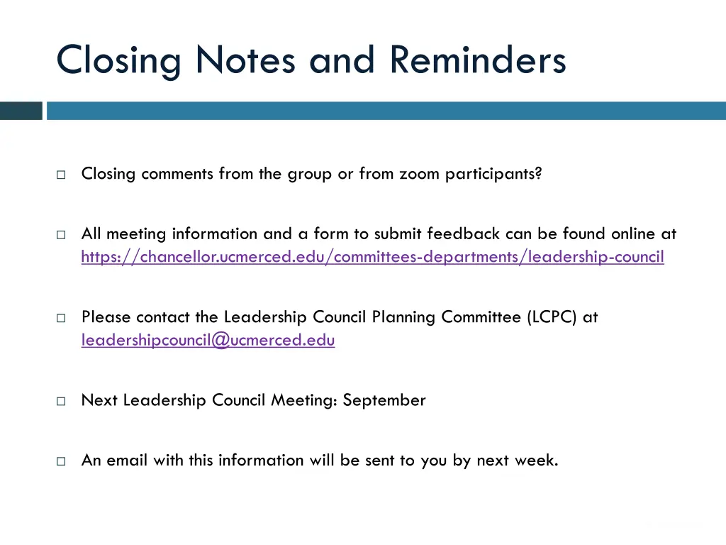 closing notes and reminders