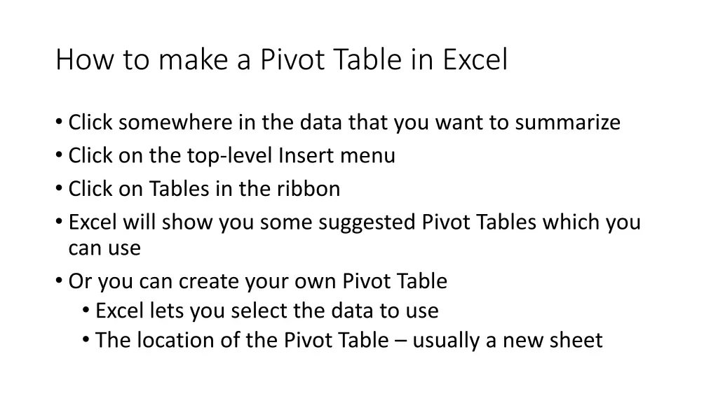 how to make a pivot table in excel