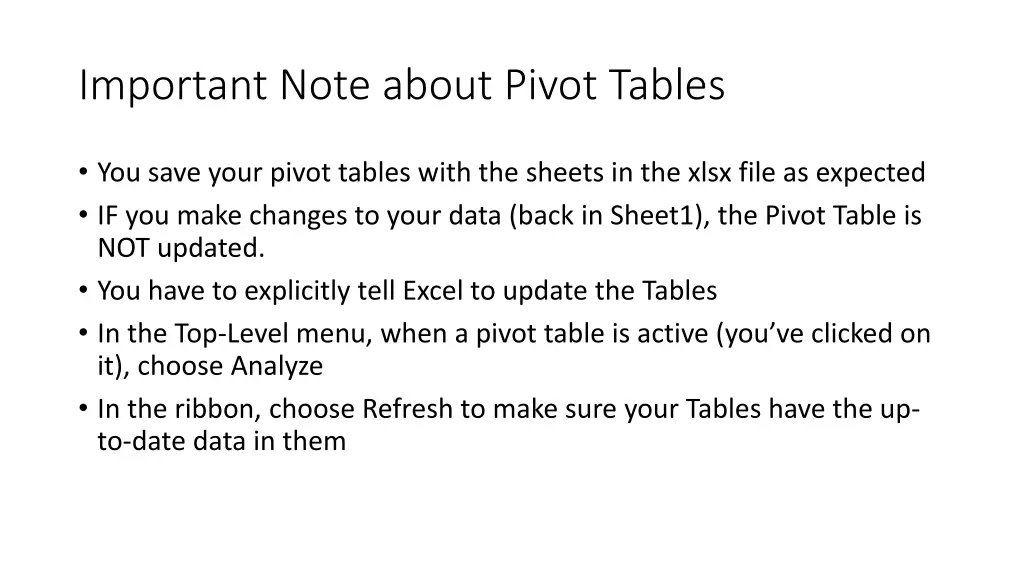 important note about pivot tables