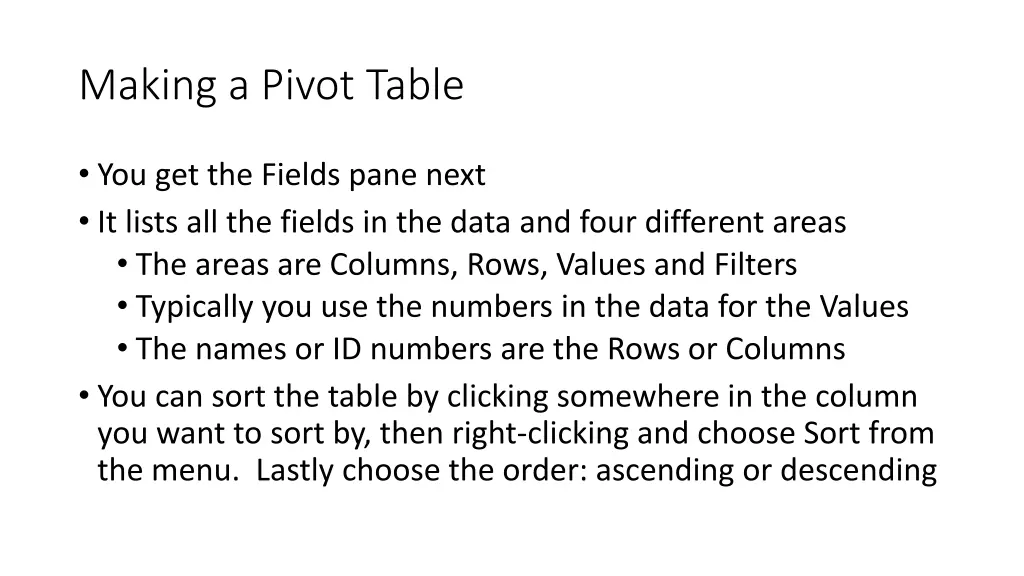 making a pivot table