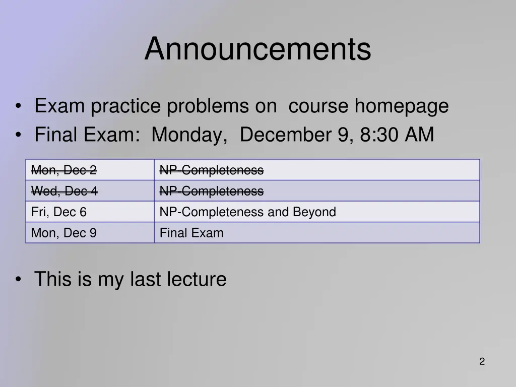 announcements