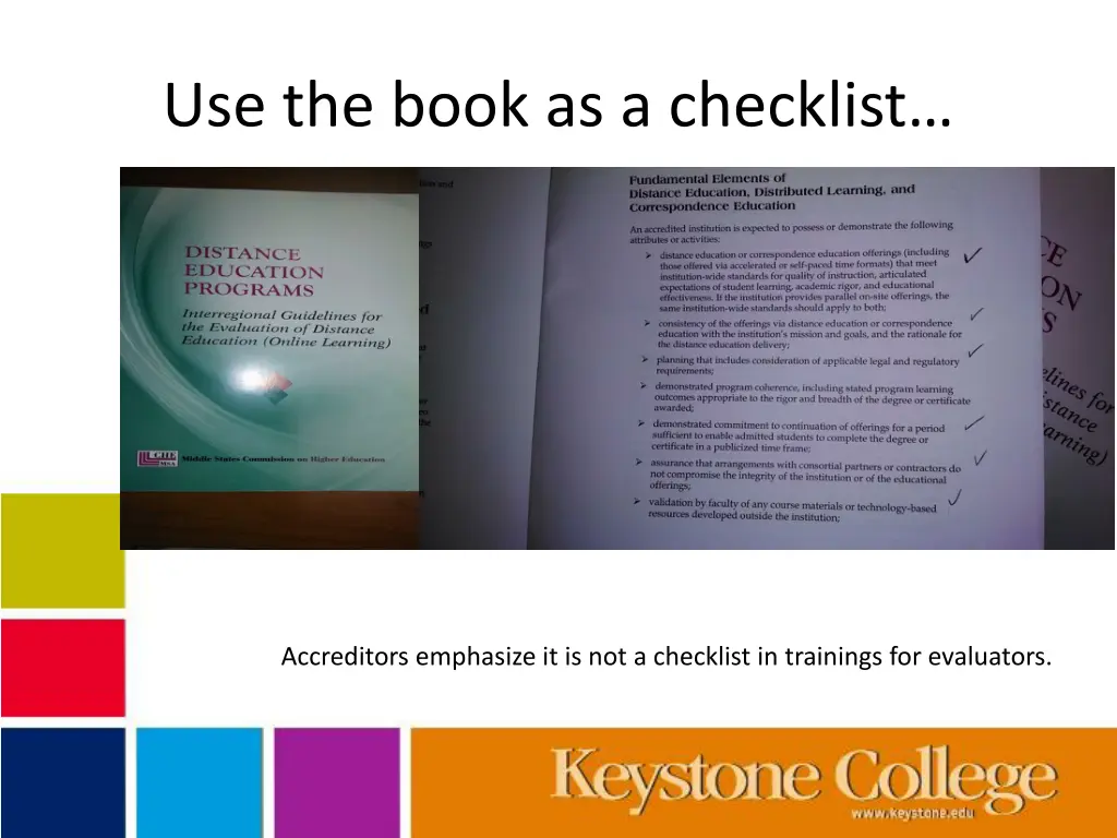use the book as a checklist