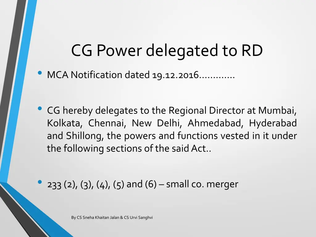 cg power delegated to rd mca notification dated