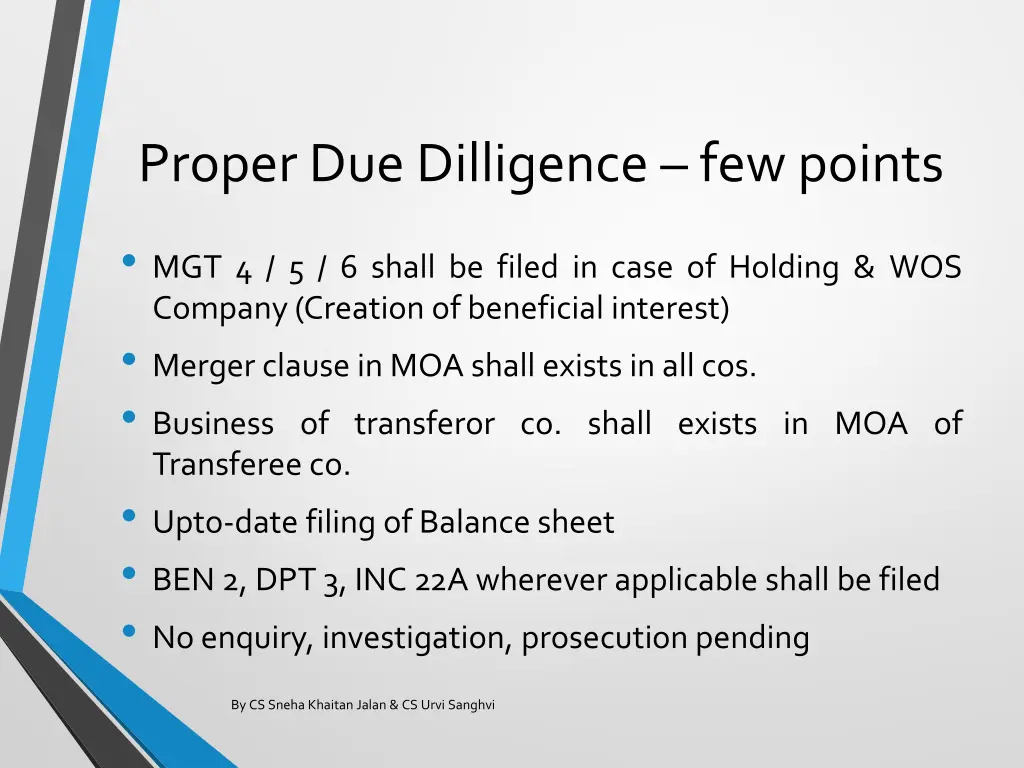 proper due dilligence few points