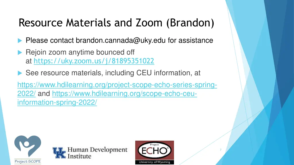 resource materials and zoom brandon