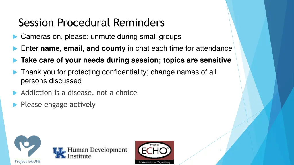 session procedural reminders