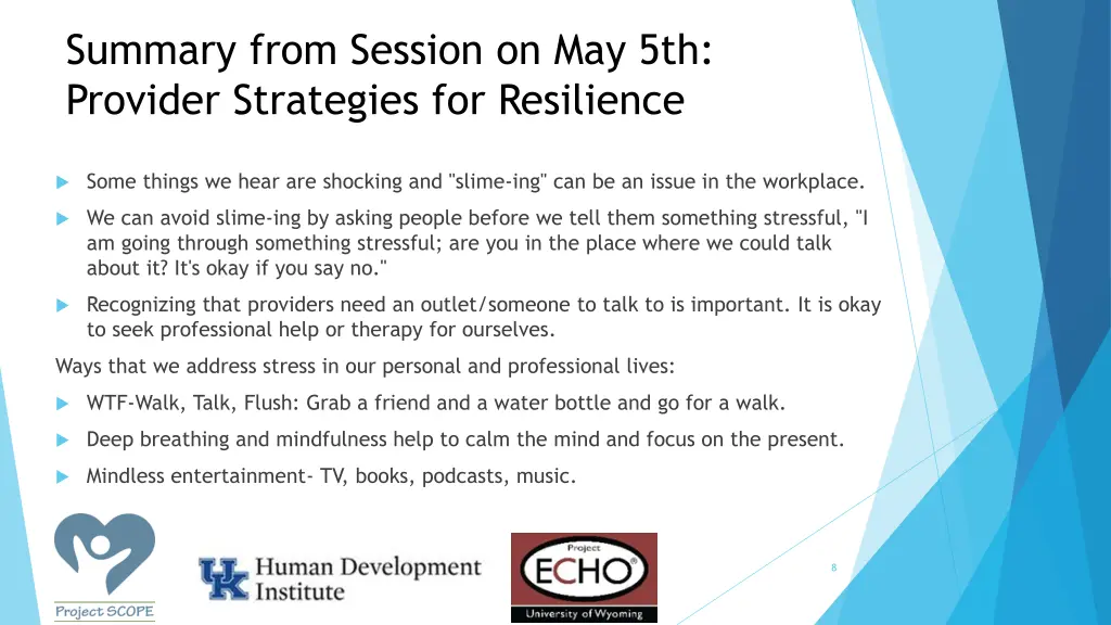 summary from session on may 5th provider