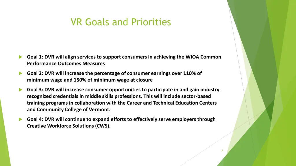 vr goals and priorities
