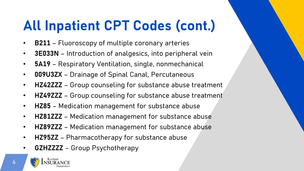 all inpatient cpt codes cont