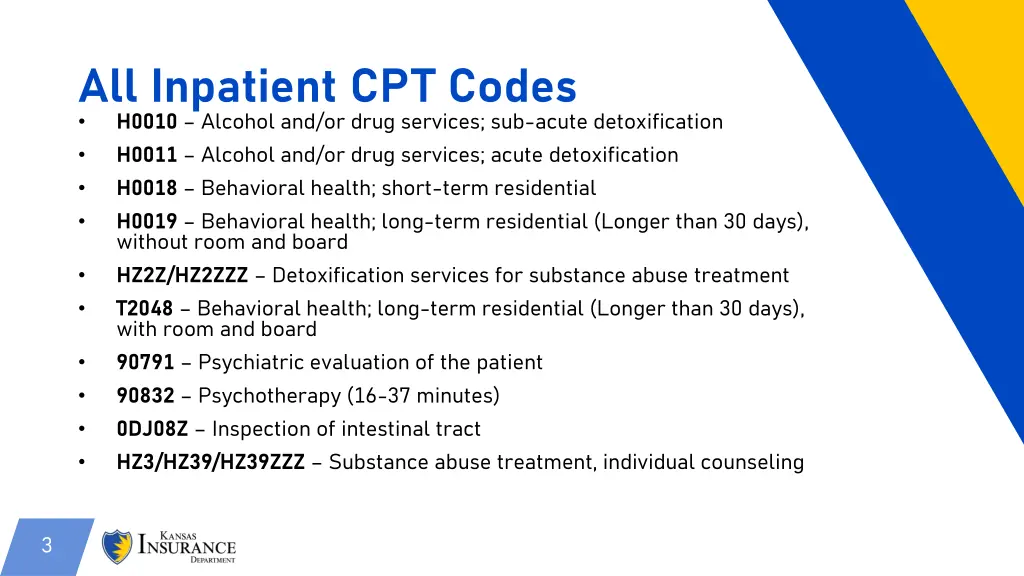 all inpatient cpt codes