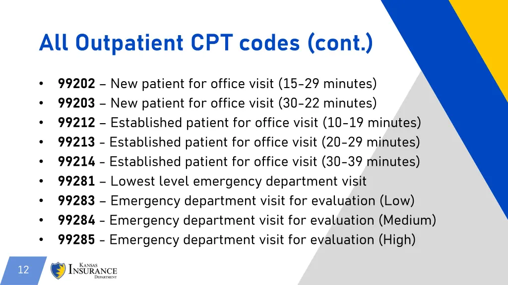 all outpatient cpt codes cont