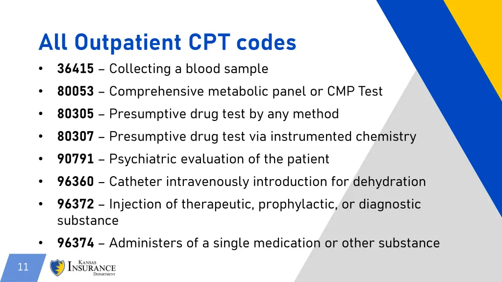 all outpatient cpt codes
