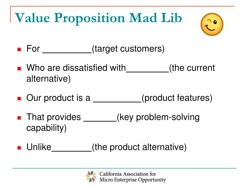value proposition mad lib