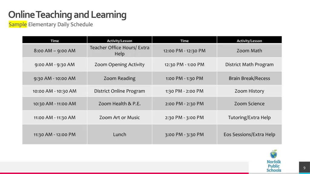 online teaching and learning sample elementary