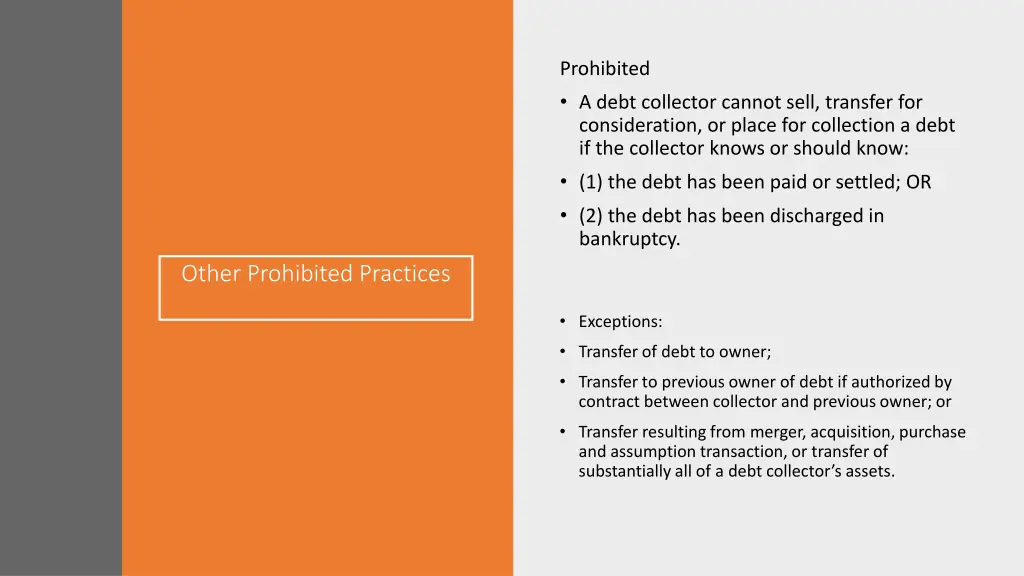 prohibited a debt collector cannot sell transfer