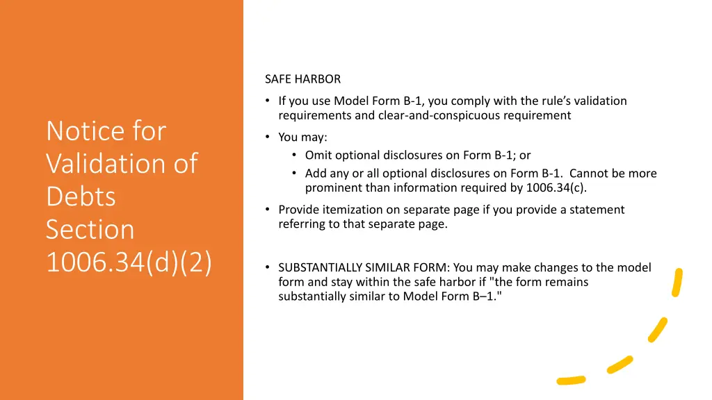 safe harbor if you use model form b 1 you comply