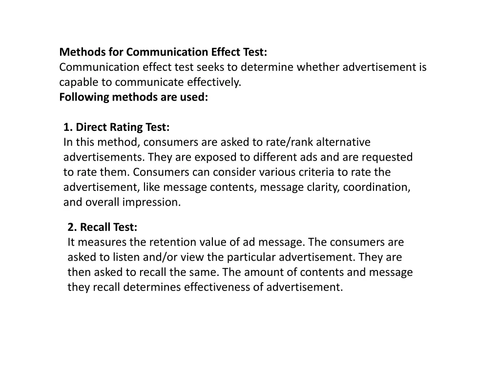 methods for communication effect test