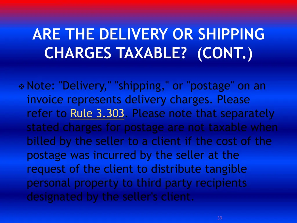are the delivery or shipping charges taxable cont 1