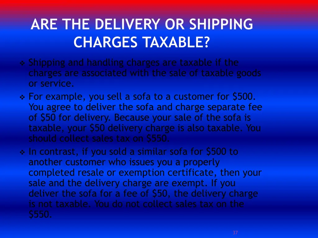 are the delivery or shipping charges taxable