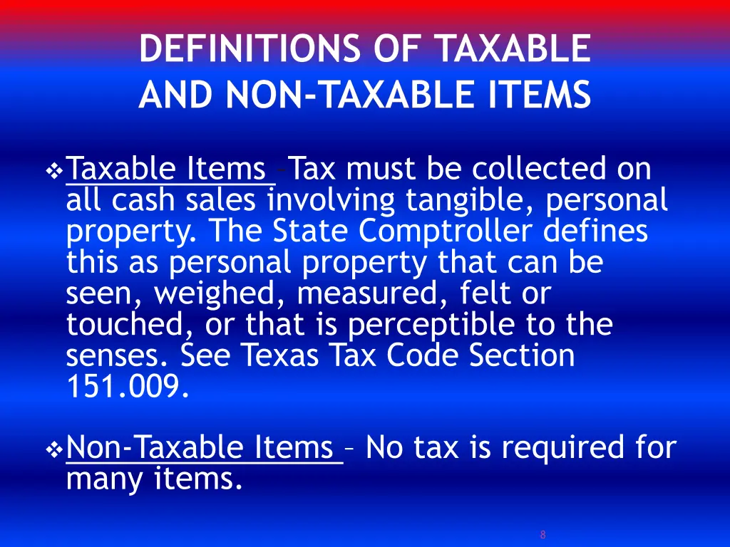 definitions of taxable and non taxable items