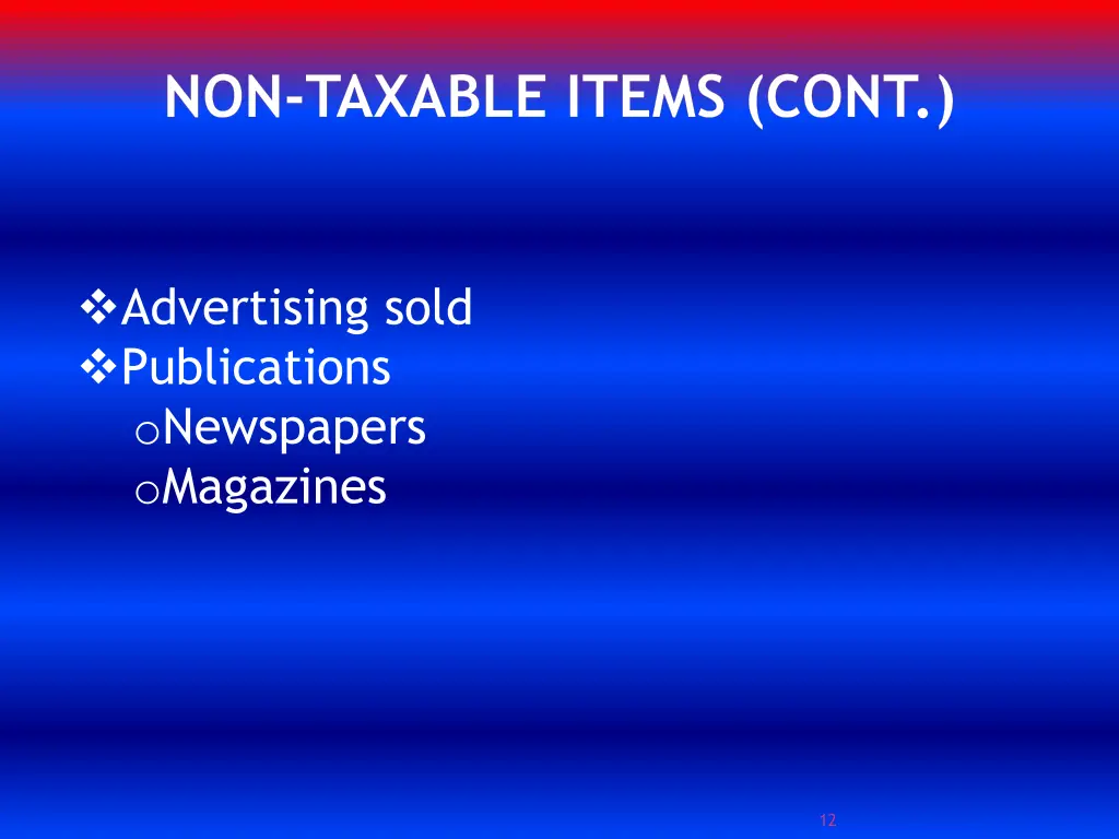 non taxable items cont