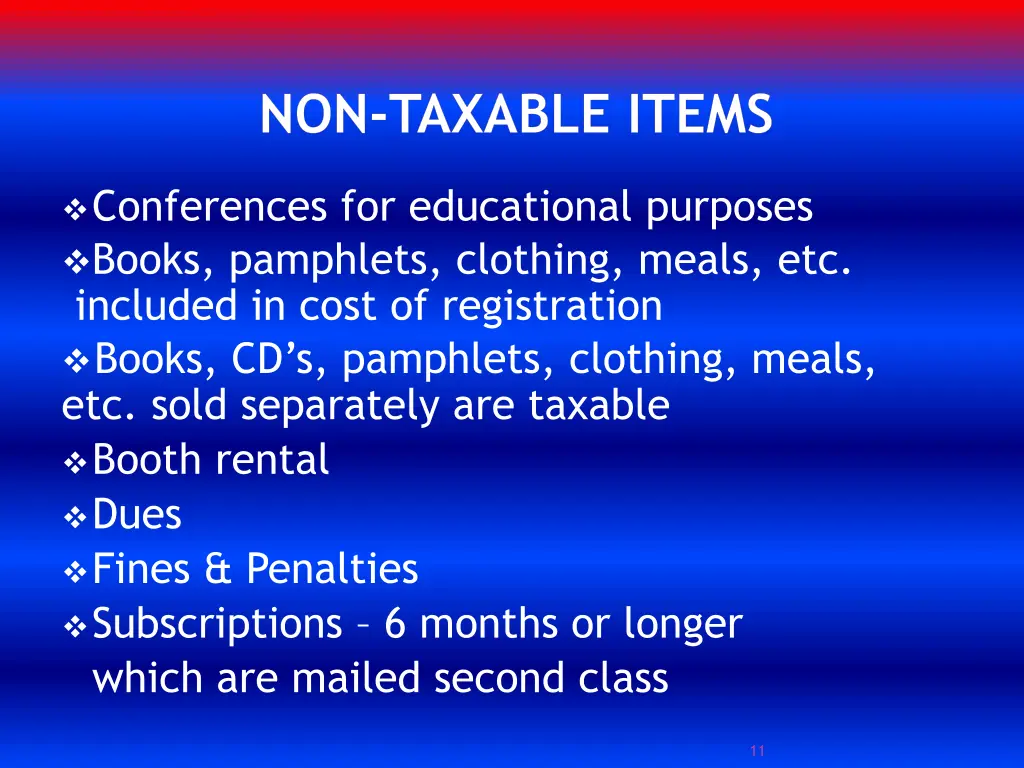 non taxable items