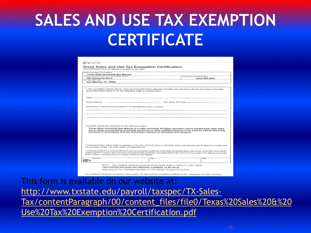 sales and use tax exemption certificate