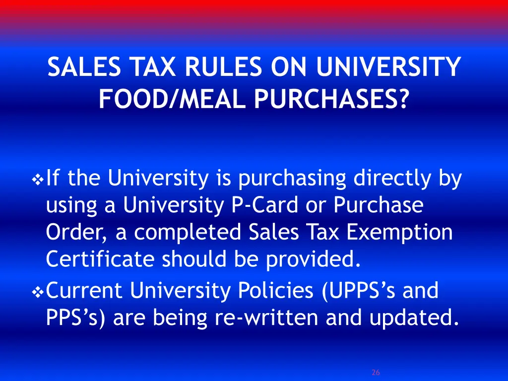 sales tax rules on university food meal purchases