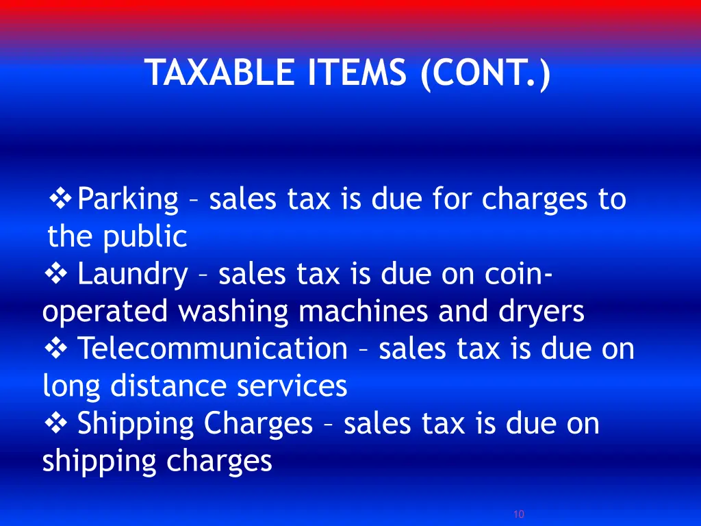 taxable items cont