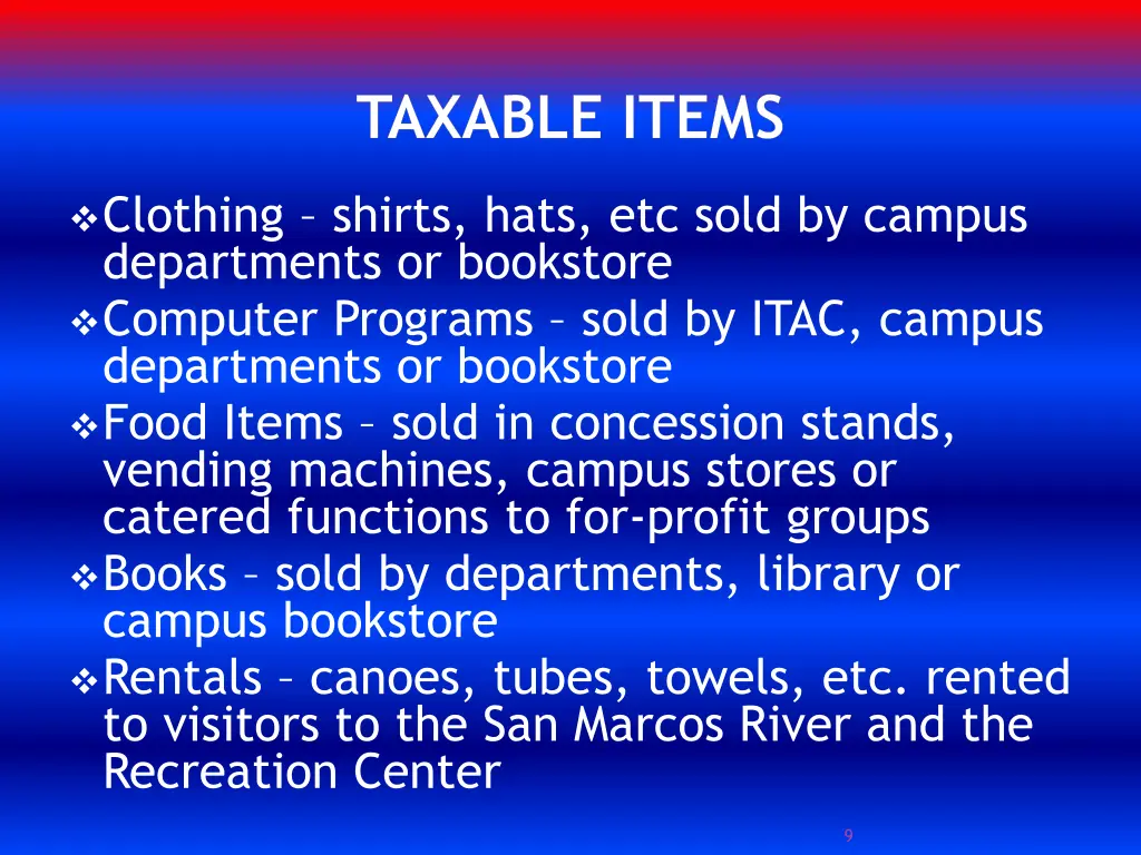 taxable items