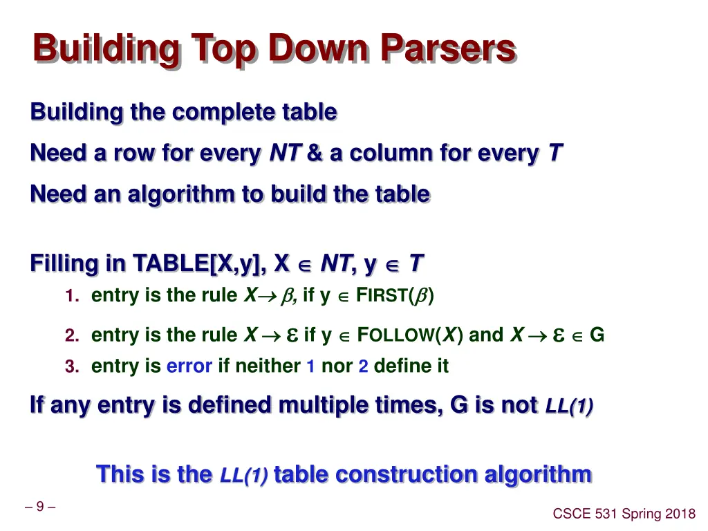 building top down parsers