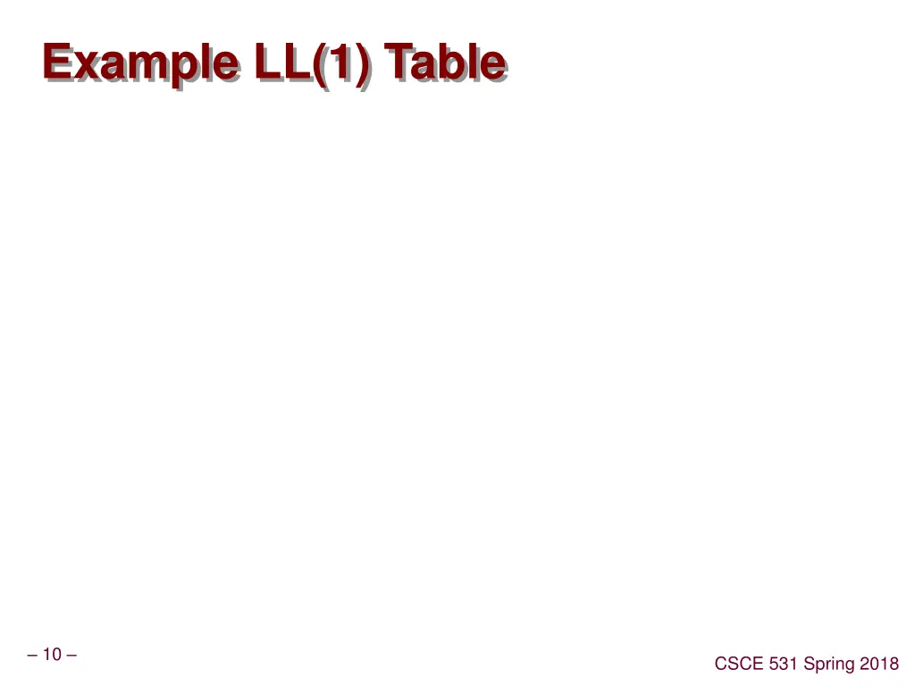 example ll 1 table