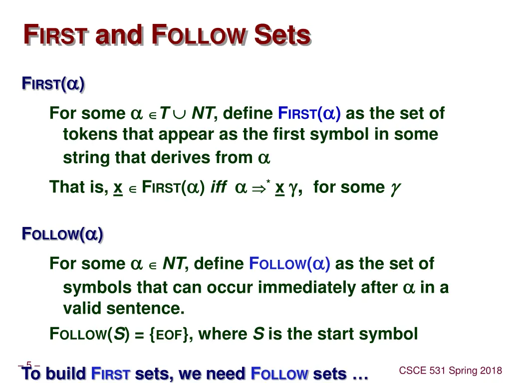 f irst and f ollow sets