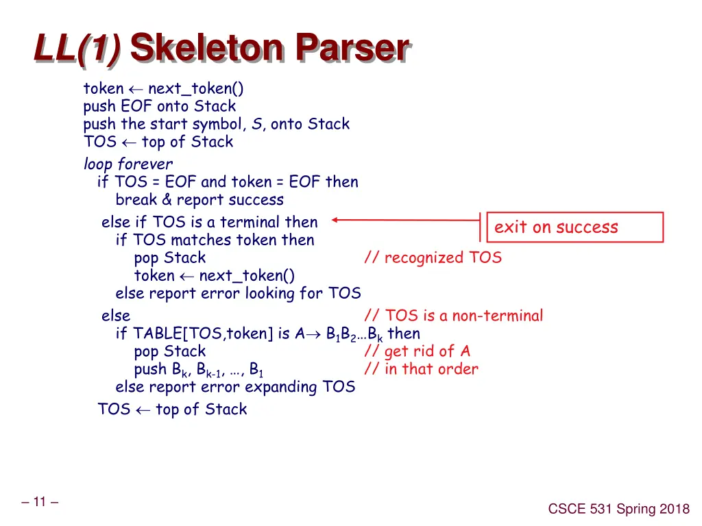 ll 1 skeleton parser