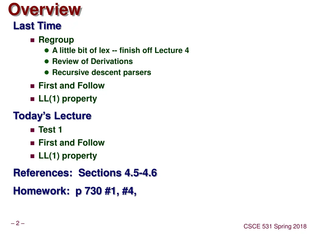 overview last time regroup a little