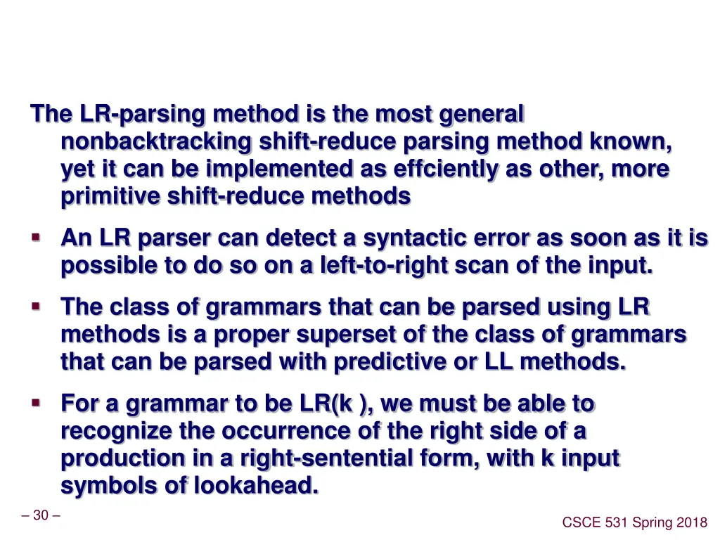 the lr parsing method is the most general