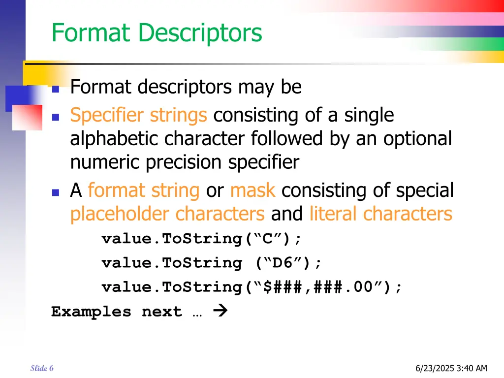 format descriptors