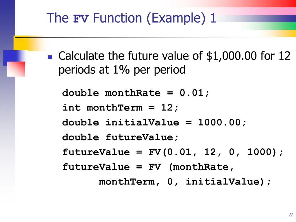 the fv function example 1