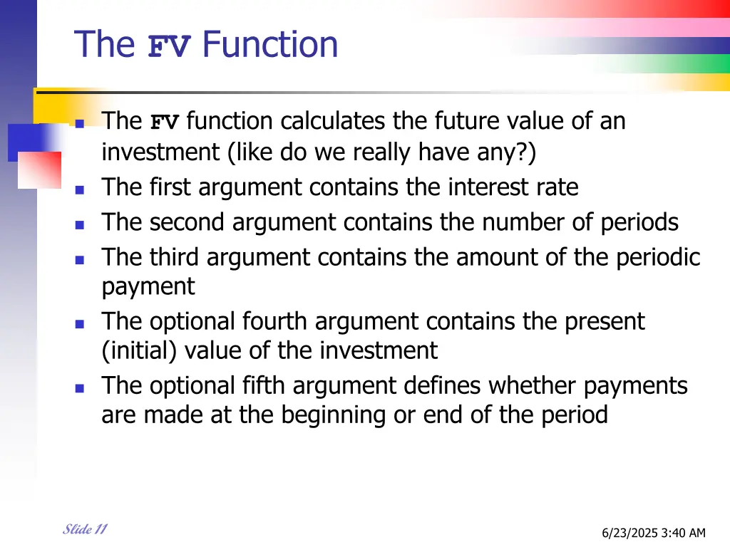 the fv function