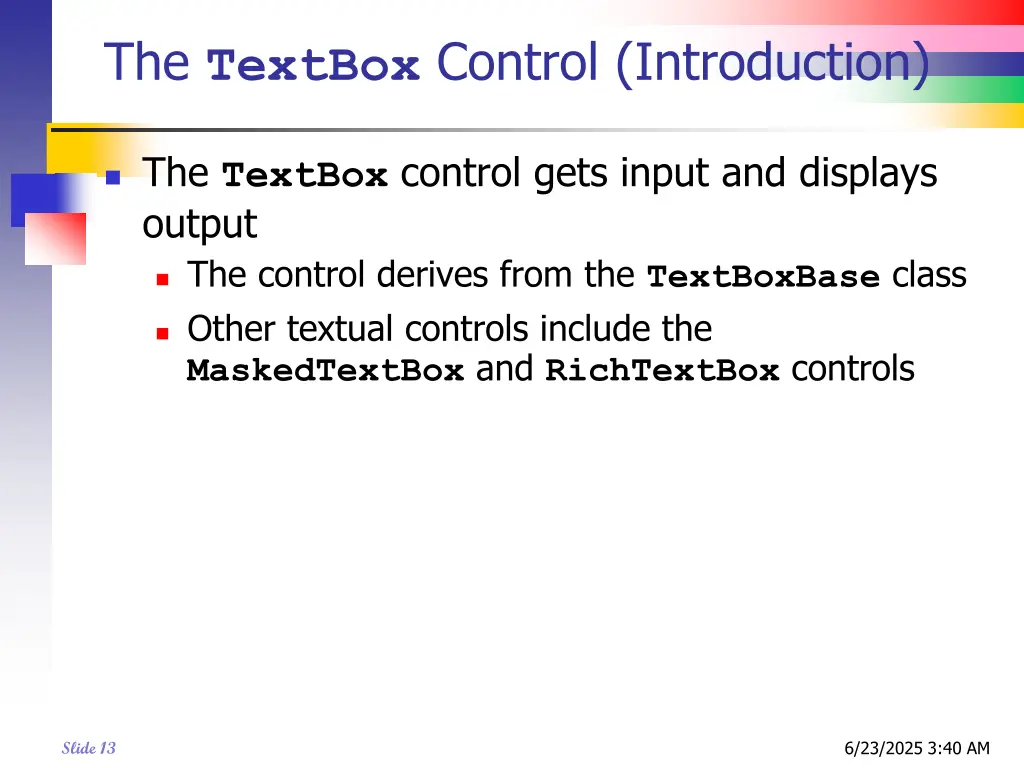 the textbox control introduction