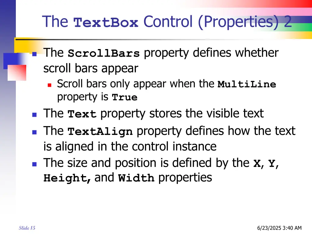 the textbox control properties 2