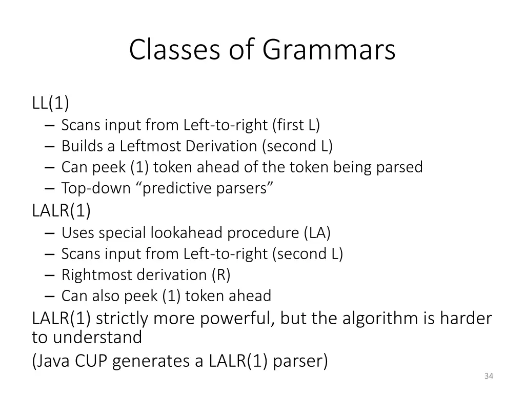 classes of grammars