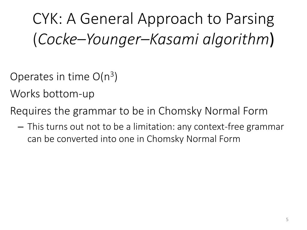 cyk a general approach to parsing cocke younger
