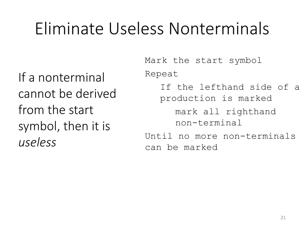 eliminate useless nonterminals 1