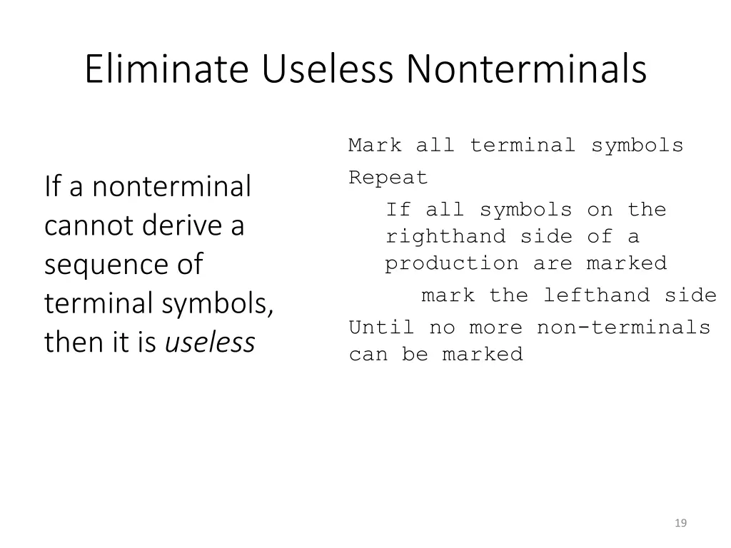 eliminate useless nonterminals