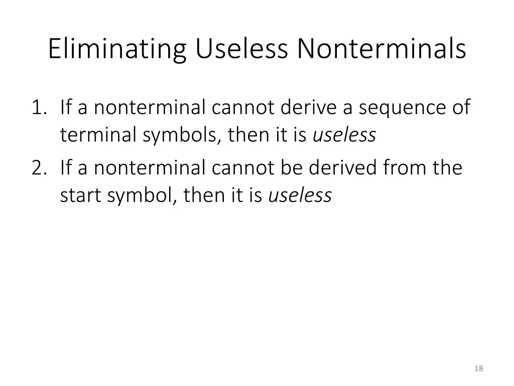 eliminating useless nonterminals