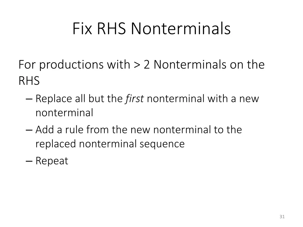 fix rhs nonterminals